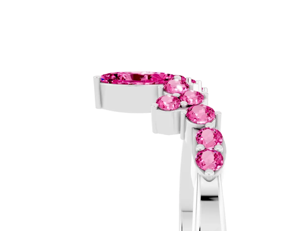 Marquise and Round Pink Sapphire Chevron Band with Prong Setting Silver