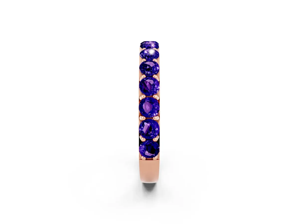 Round Tanzanite Half Eternity Band with Classic Prong Setting Rose gold