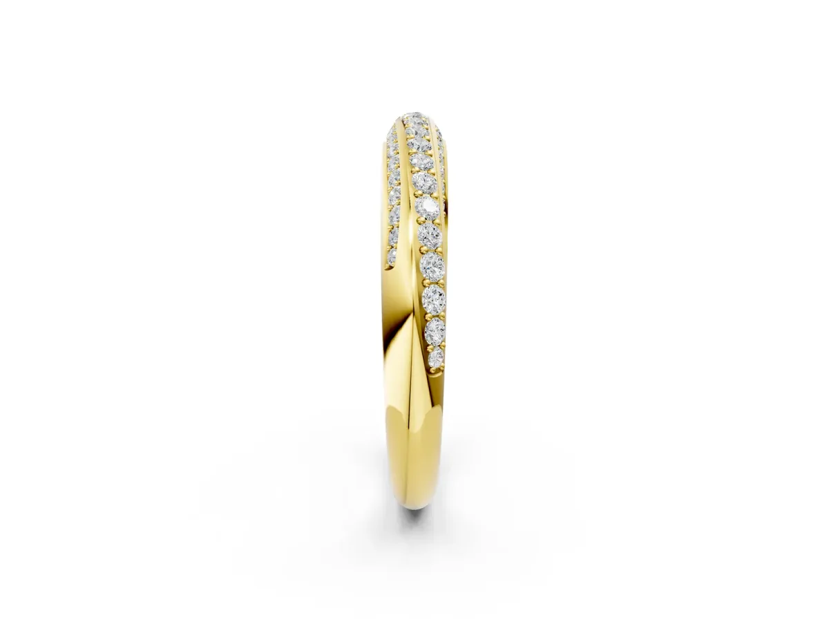 Double Row Pavé Round Diamond Channel Set Band Yellow gold