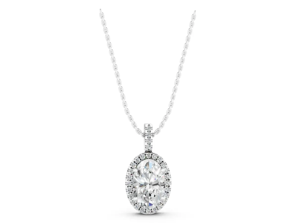 Oval Halo Diamond Pendant with Prong Setting Silver