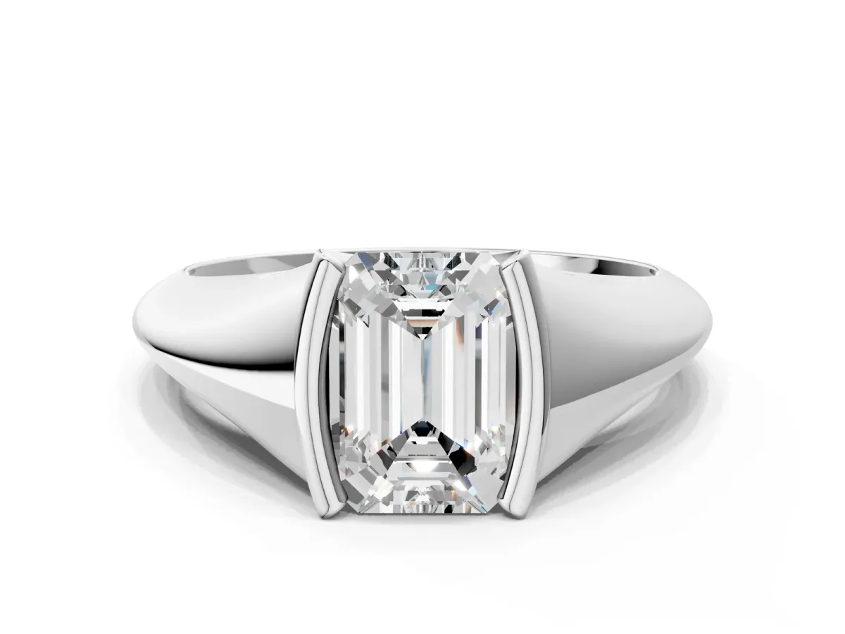 Emerald Cut Solitaire Tension Set Diamond Ring Platinum