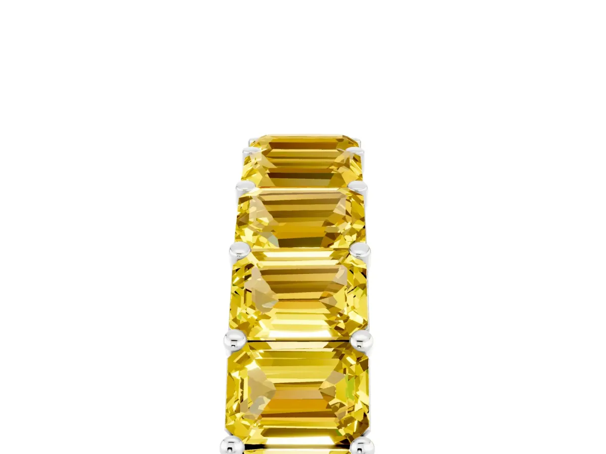 Emerald Cut Yellow Sapphire Eternity Band with Shared Prong Setting Platinum
