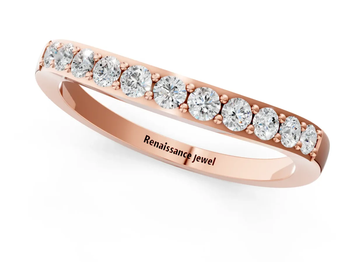 Round Diamond Curved Wedding Band with Channel Setting Rose gold