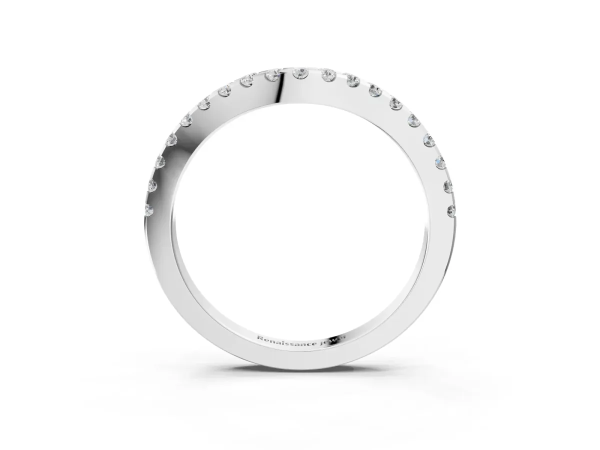 Pavé Round Diamond Curved Wedding Band Platinum