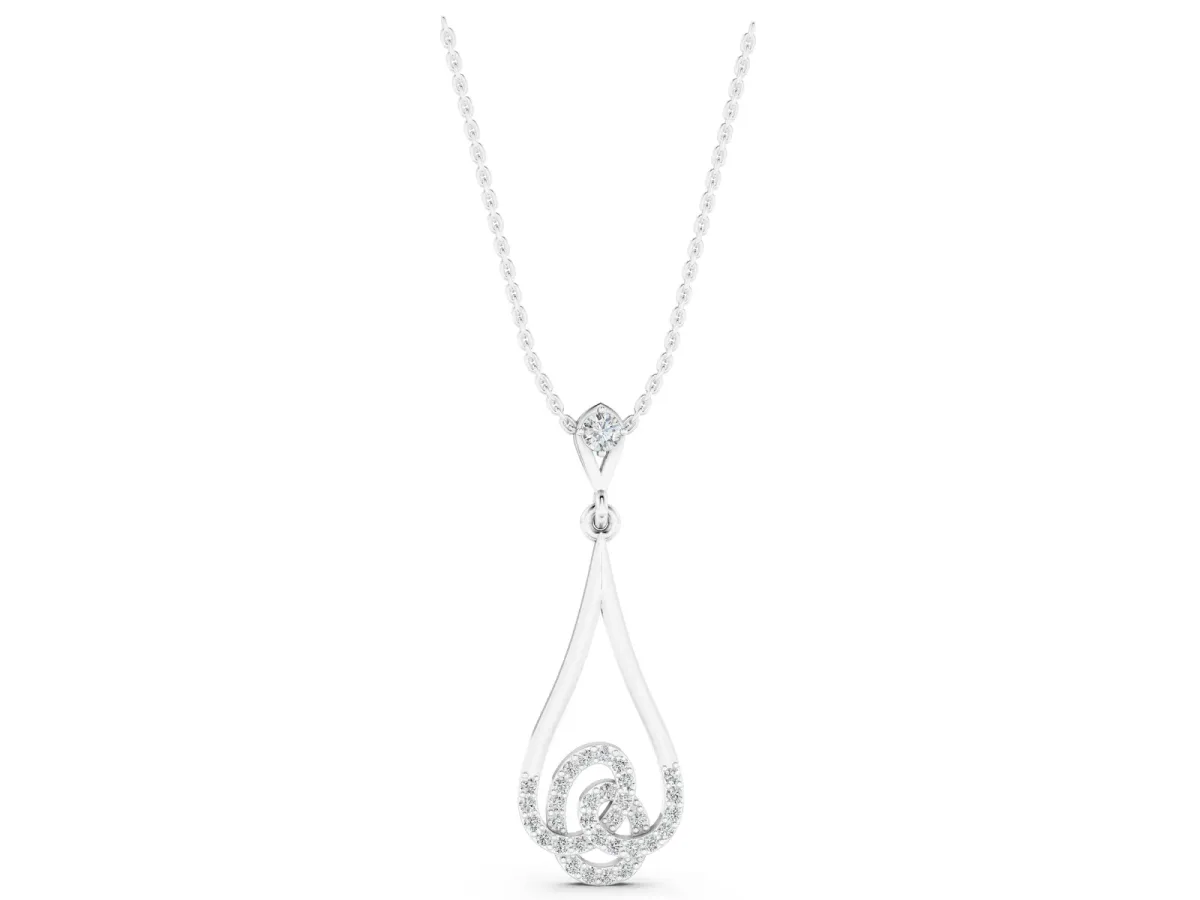 Teardrop Diamond Pavé Pendant with Round Brilliant Cut Silver