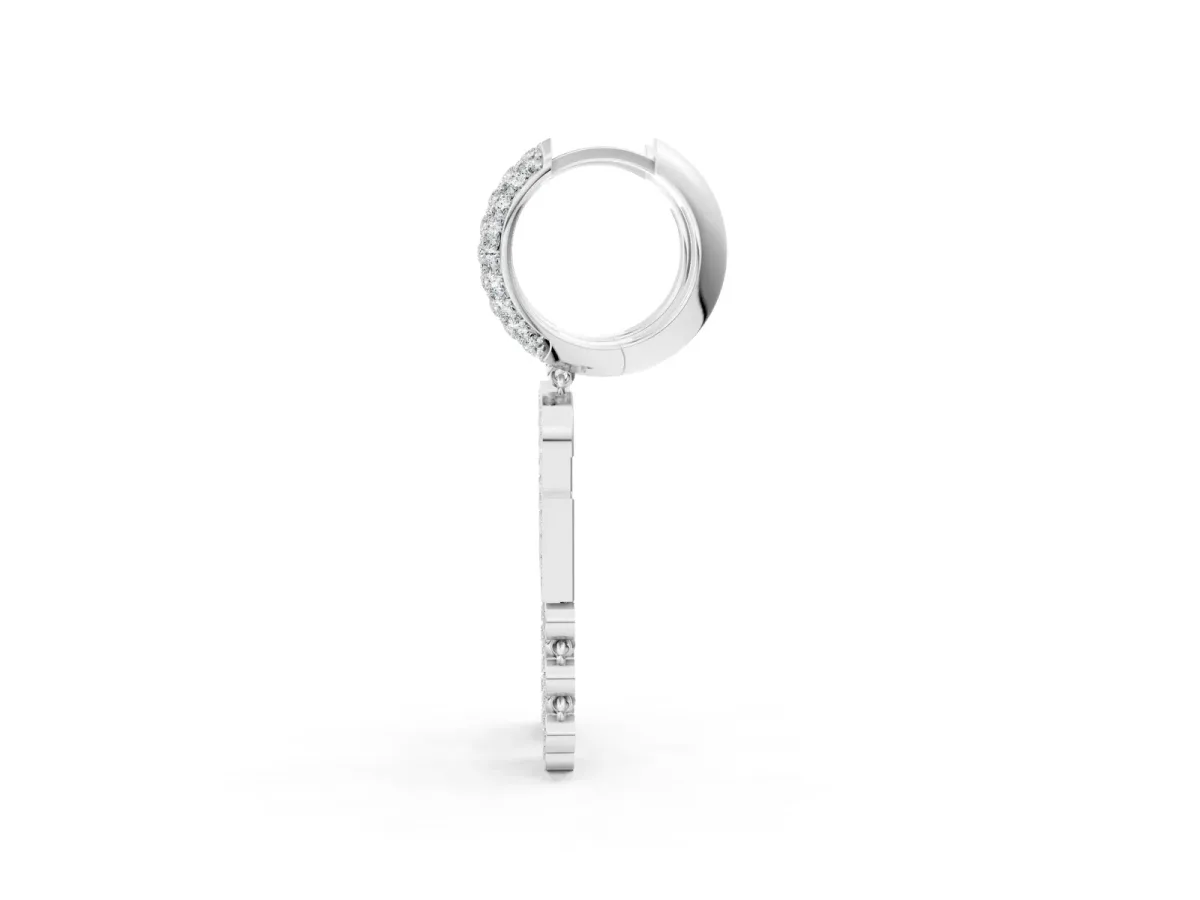Round Diamond Initial G Huggie Hoop Earrings Silver