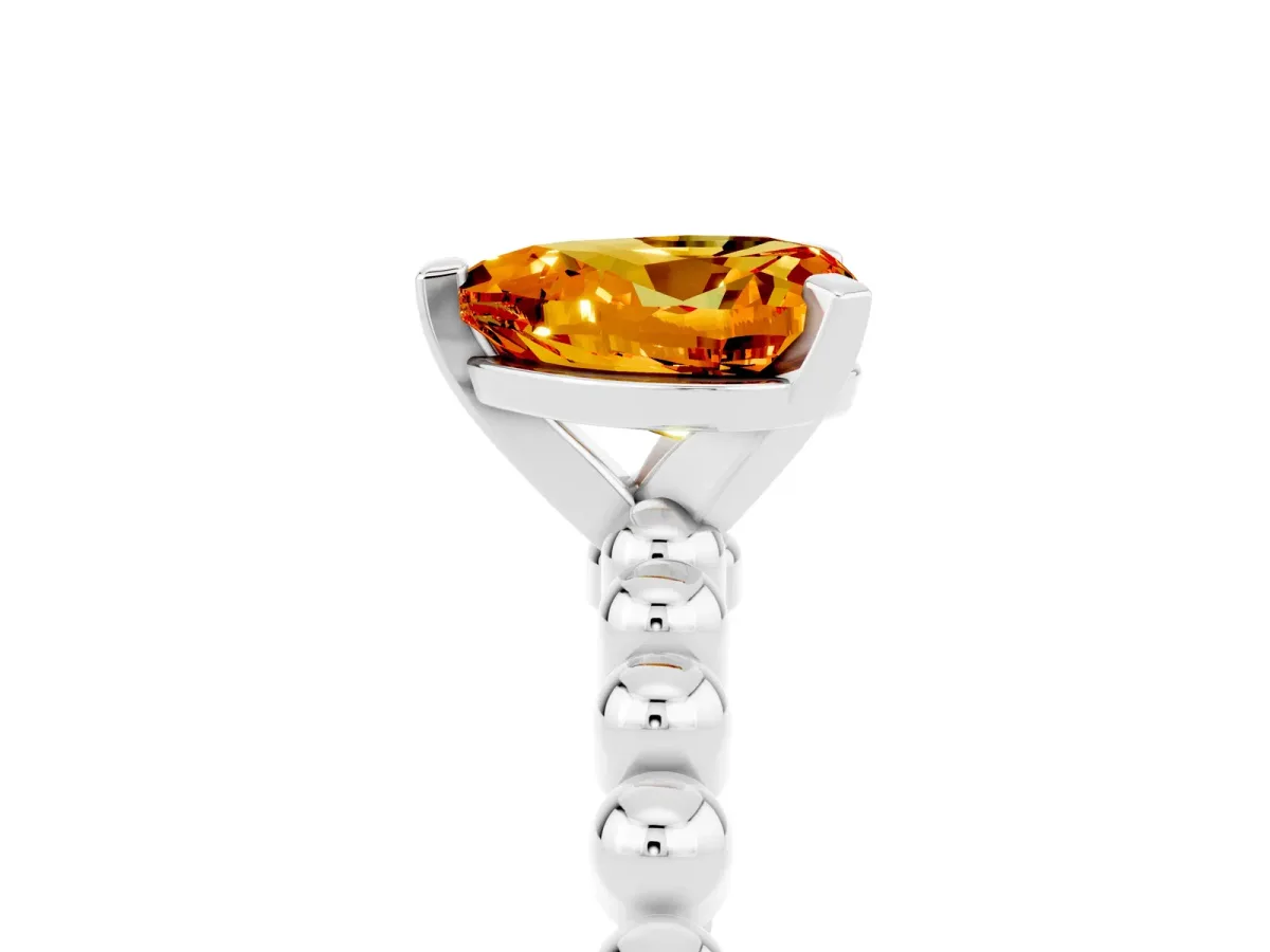 Heart Cut Citrine Solitaire Ring with Beaded Band and Prong Setting Silver