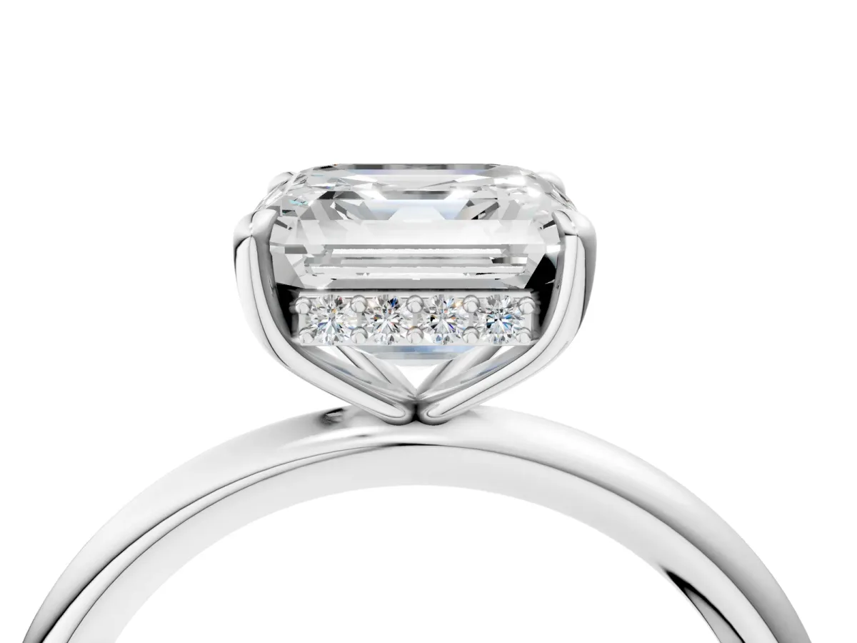 Asscher Cut Diamond Solitaire Ring with Thin Band and Four-Prong Setting Platinum