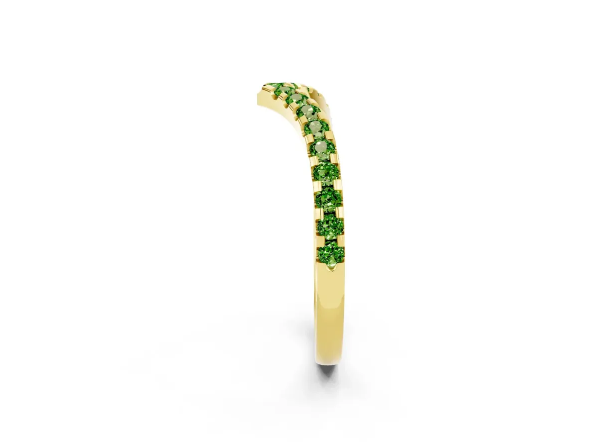 Pavé Round Peridot Chevron Band with Shared Prong Setting Yellow gold