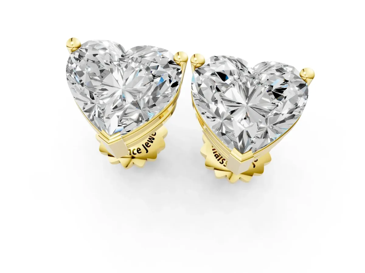 Heart Cut Diamond Stud Earrings Yellow gold