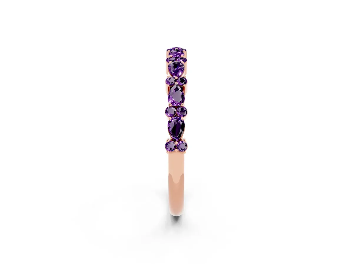 Pear and Round Amethyst Wedding Band Rose gold
