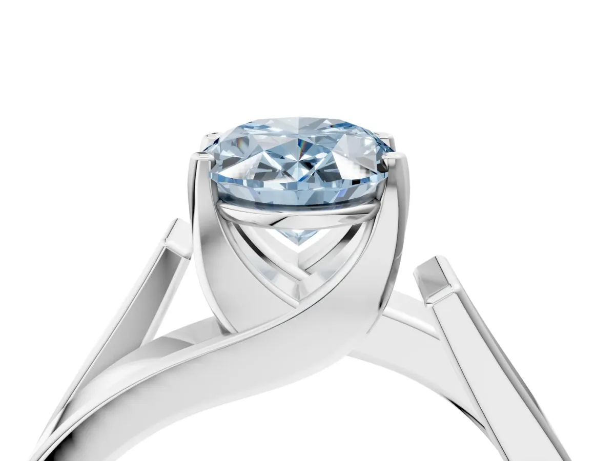 Fancy Blue Modern Tension Set Oval Cut Diamond Solitaire Wide Band Ring Platinum