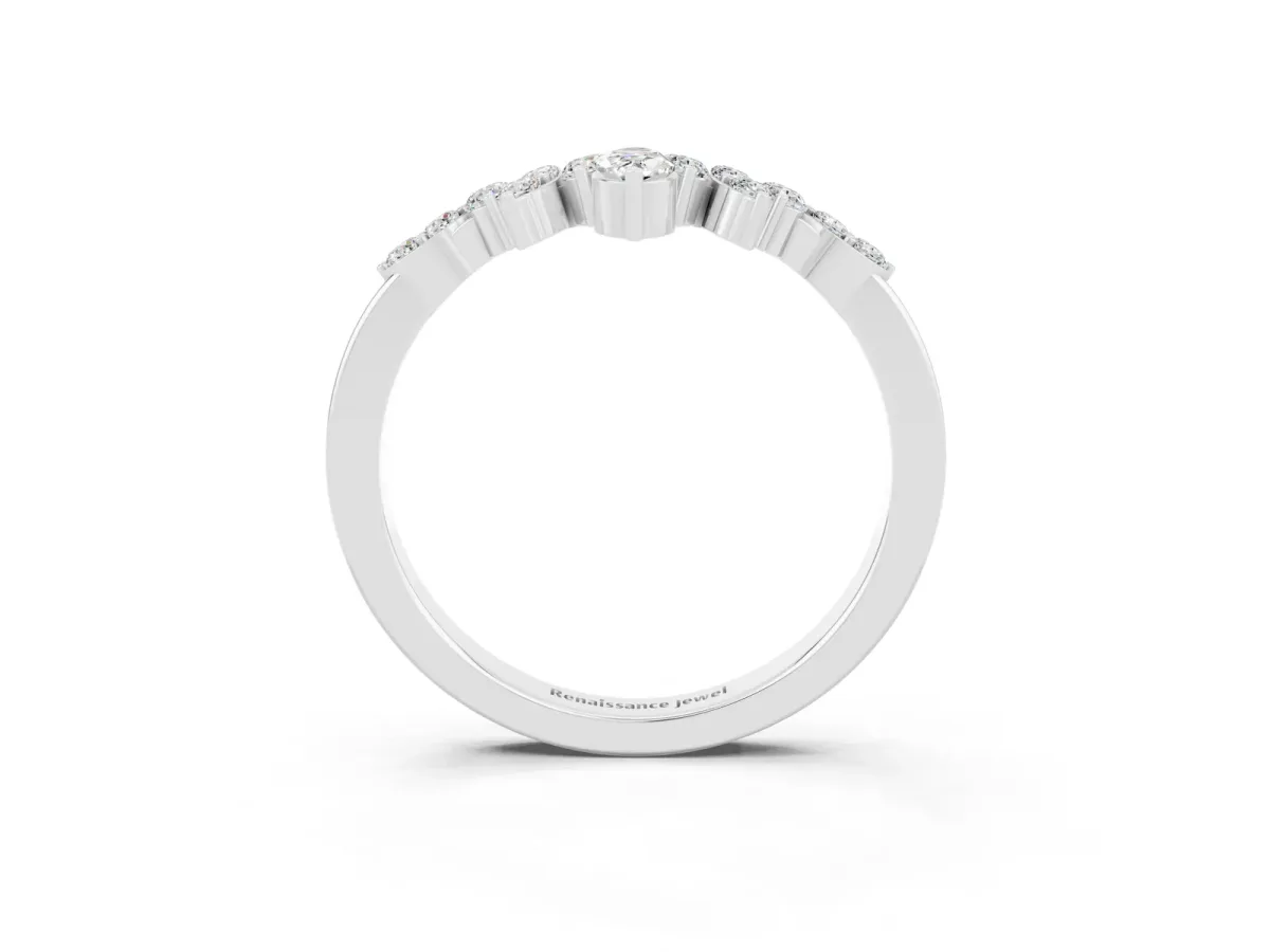 Marquise and Round Moissanite Chevron Band with Prong Setting Silver