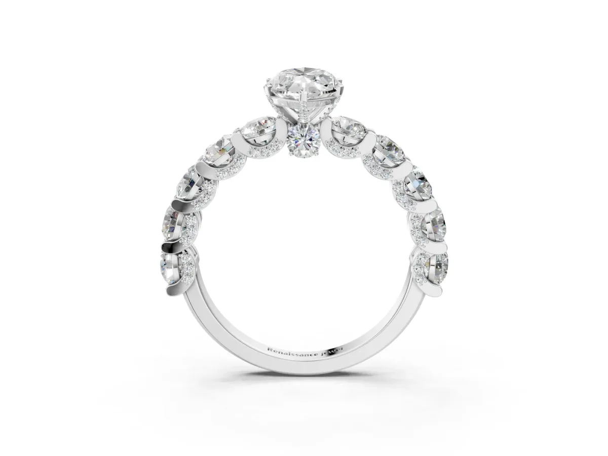 Marquise Cut Diamond Side Stone Engagement Ring with Four-Prong Setting White gold