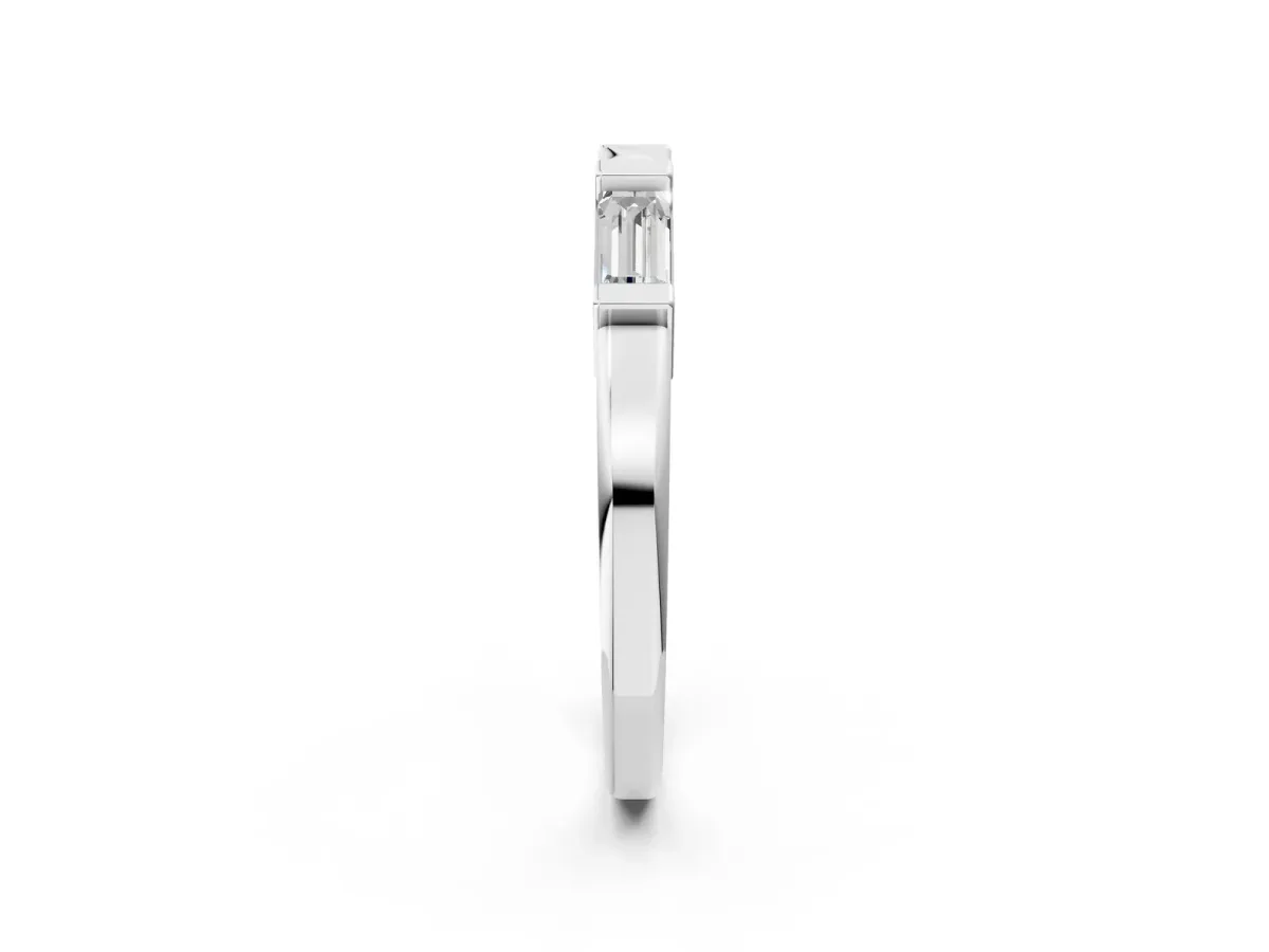 Channel Set Baguette Diamond Flat Band with Bar Prong Setting Silver