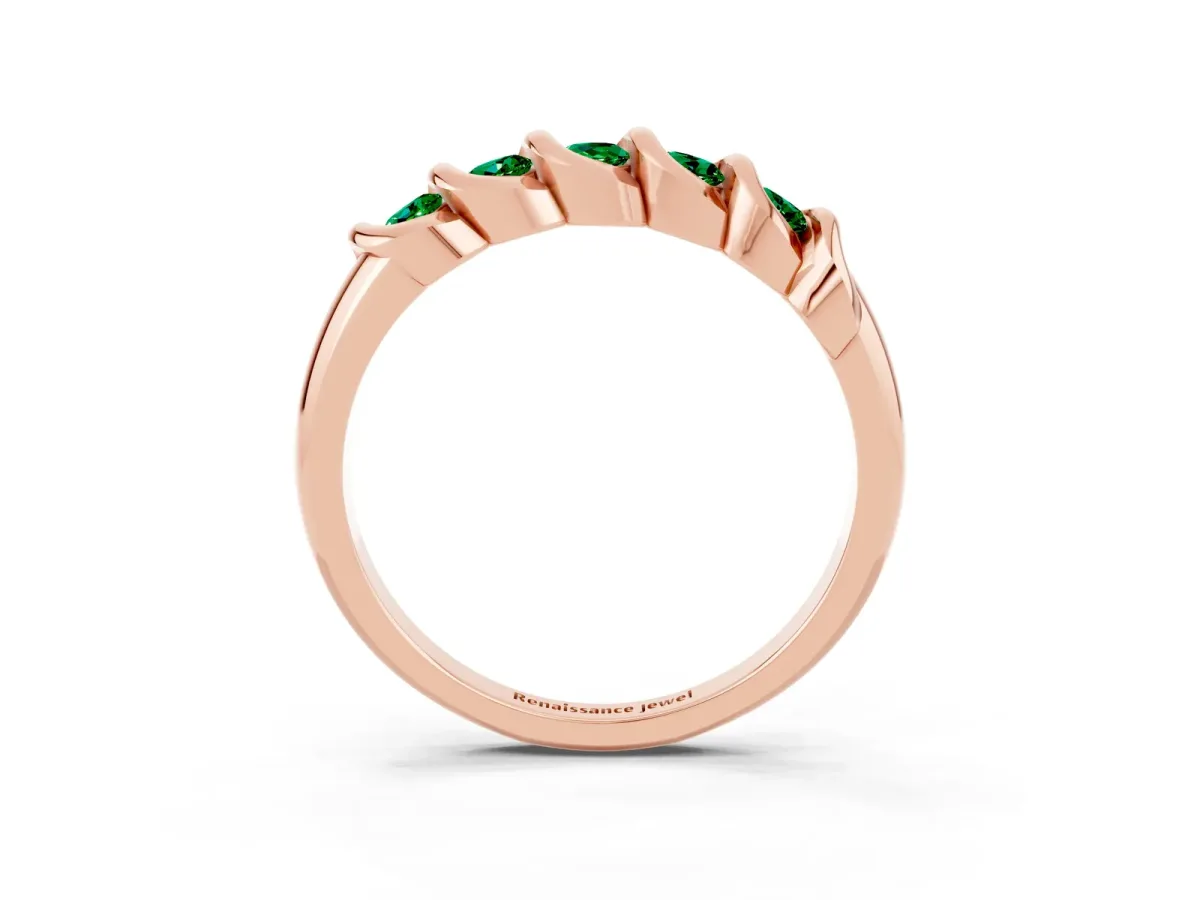 Round Emerald Eternity Band with Twist Prong Setting Rose gold