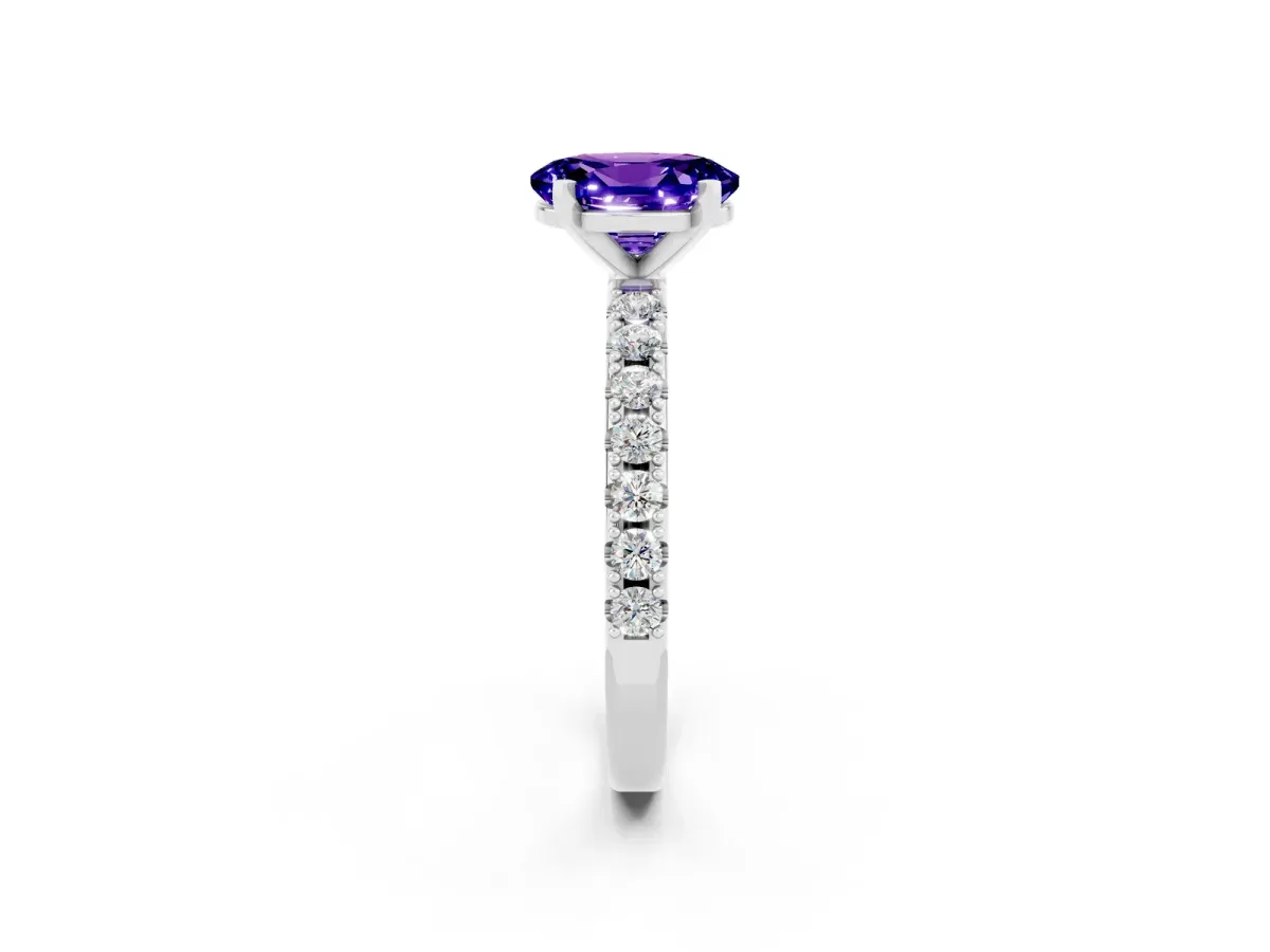 Oval Cut Tanzanite Solitaire Pavé Band with Four-Prong Setting Platinum