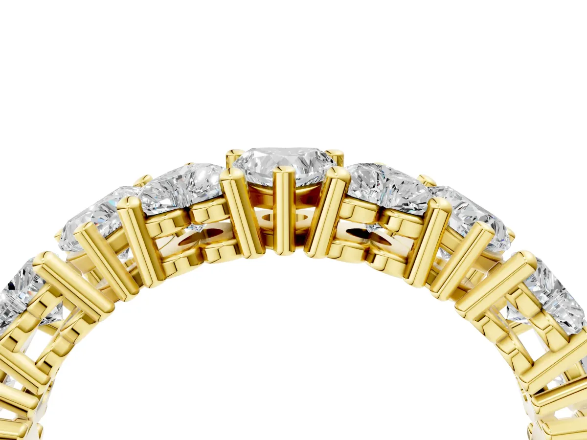 Heart Cut Eternity Band with Shared Prong Setting Yellow gold