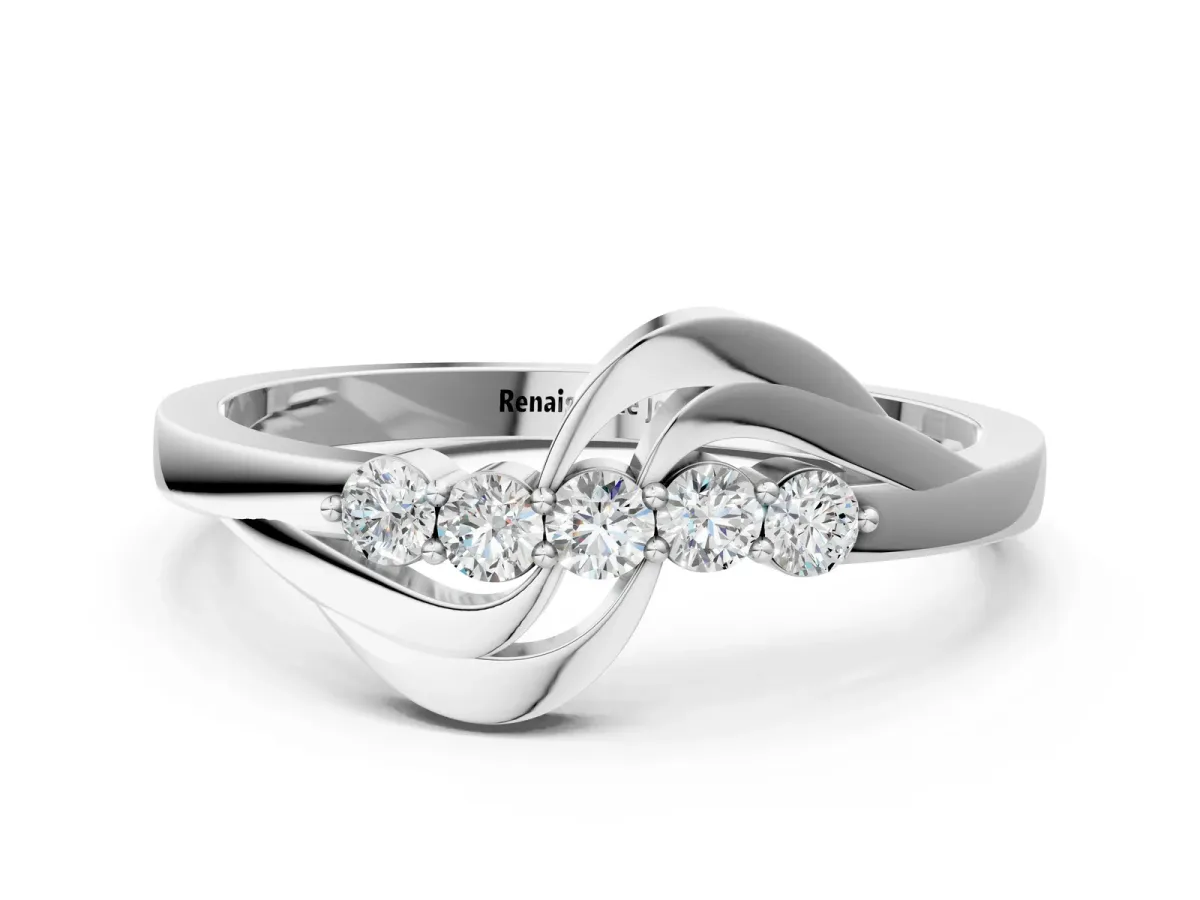 Five-Stone Round Diamond Crossover Band with Prong Setting Silver