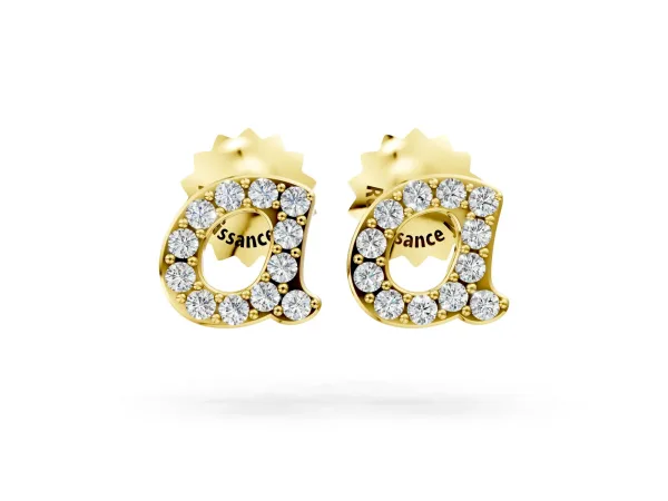 Round Diamond Initial A Stud Earrings Yellow gold