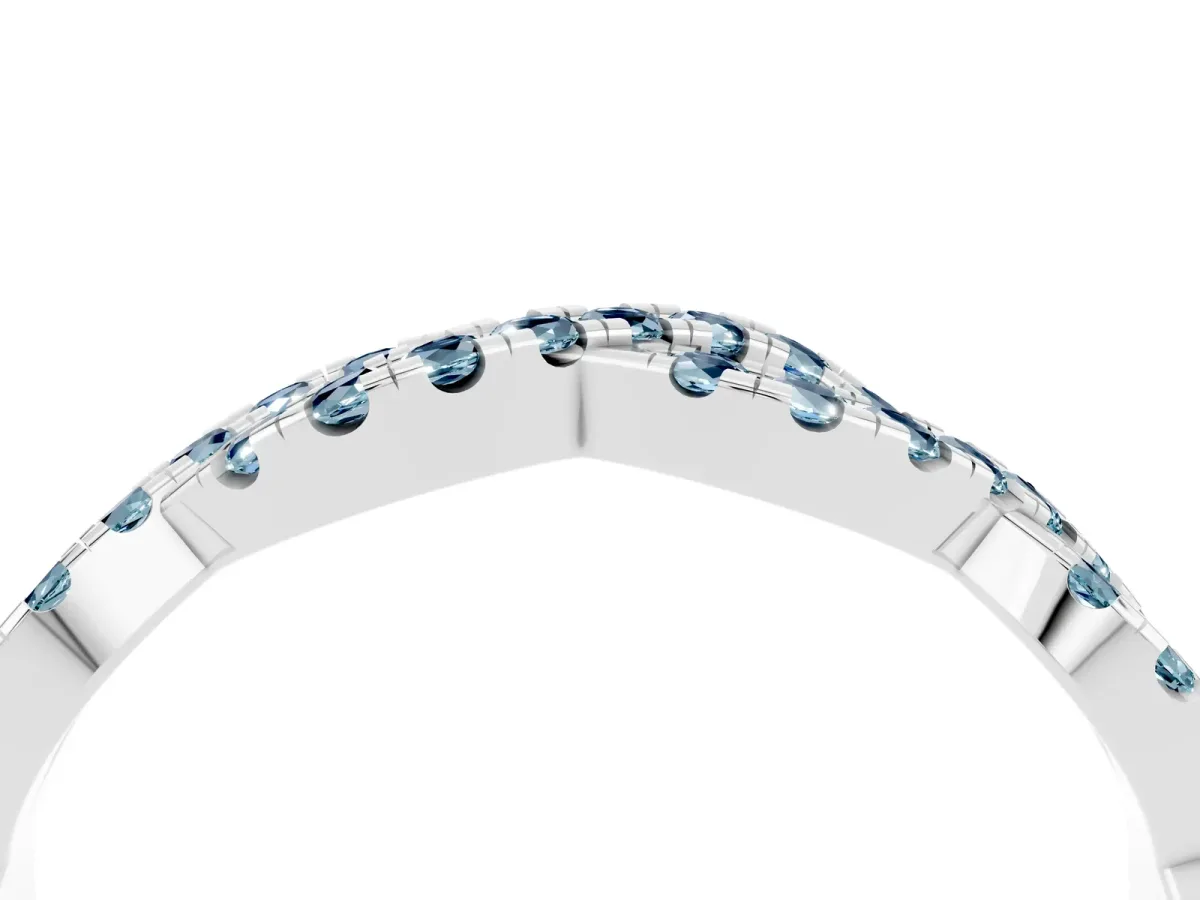 Round Aquamarine Twisted Eternity Band with Pavé and Shared Prong Setting Platinum