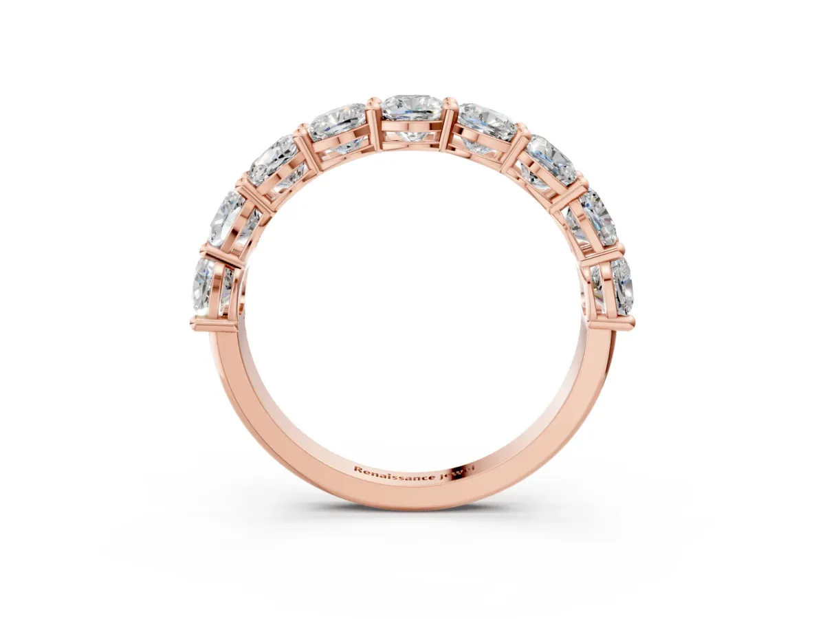 Cushion Cut Half Eternity Band with Shared Prong Setting Rose gold