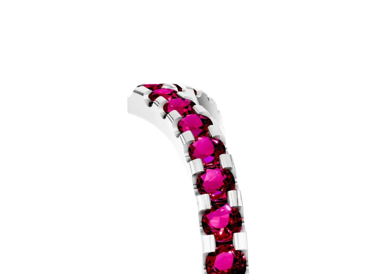 Pavé Round Garnet Chevron Band with Shared Prong Setting Silver