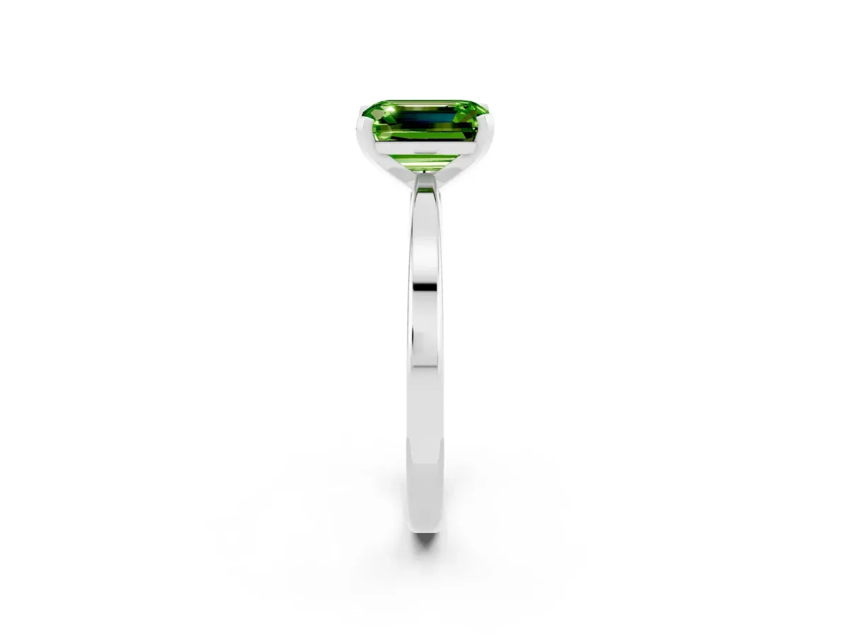 Emerald Cut Peridot Solitaire Engagement Ring with Classic Band and Four-Prong Setting Platinum