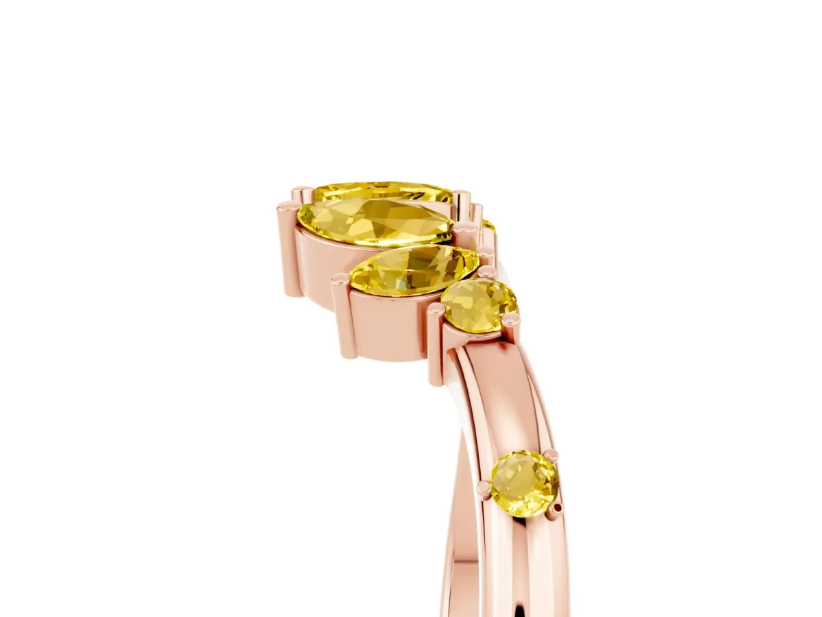 Open Marquise Cluster Yellow Sapphire Band with Prong Setting Rose gold