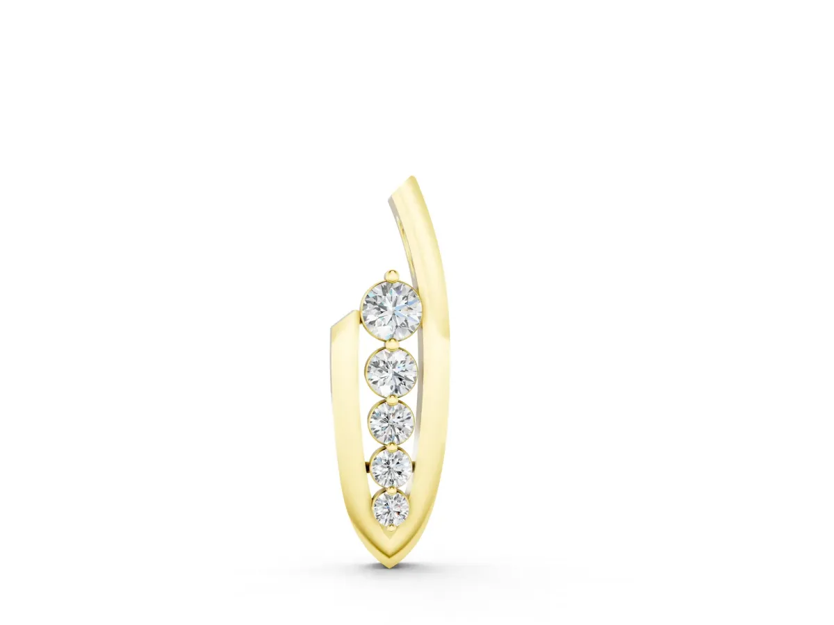 Channel Set Round Diamond Pendant with Bar Prong Setting Yellow gold