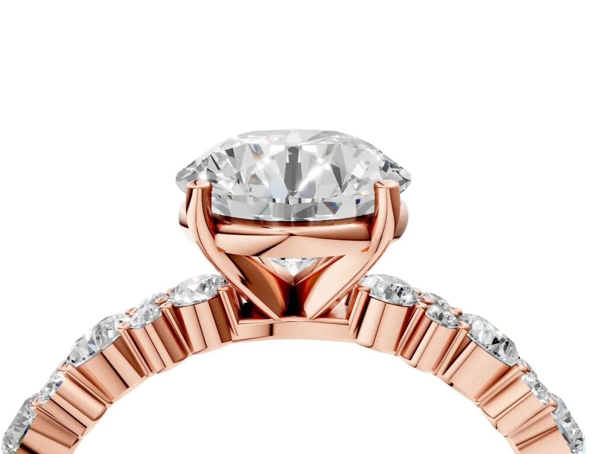 Round Cut Diamond Side Stone Solitaire Ring with Round and Four-Prong Setting Rose gold