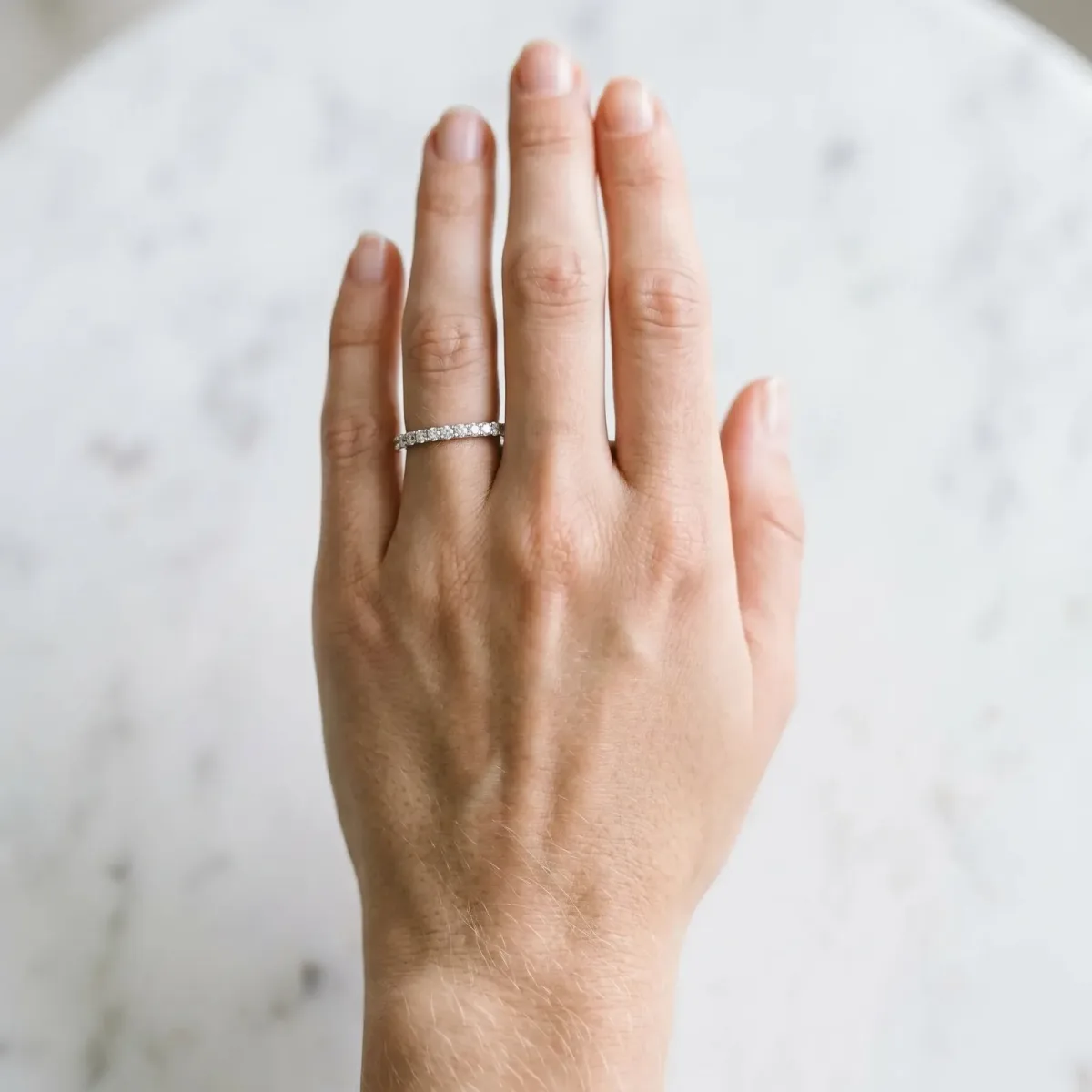 Round Diamond Pavé Eternity Band with Micro-Prong Setting Silver