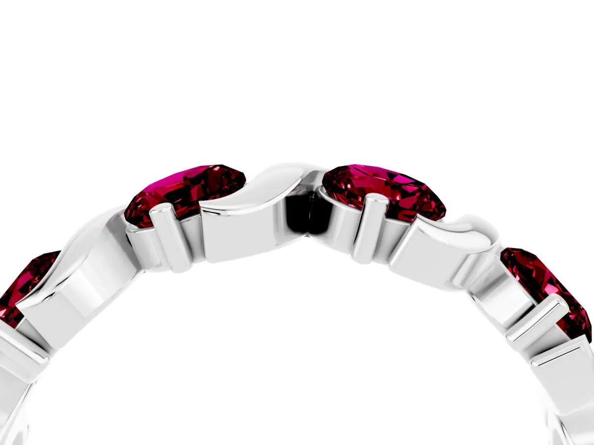 Six-Stone Round Garnet Wave Band with Shared Prong Setting White gold
