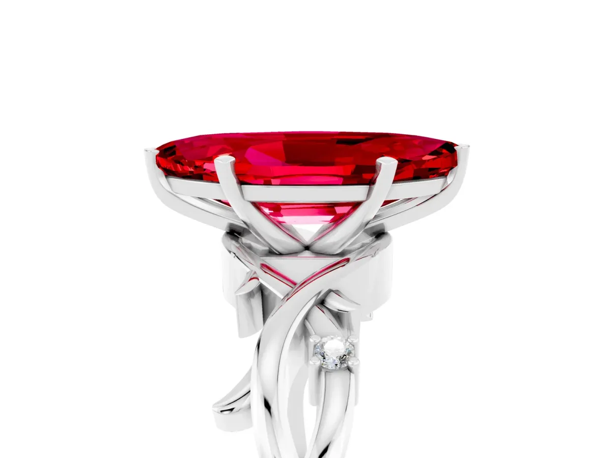 Marquise Cut Ruby Solitaire Ring with Twisted Band and Prong Setting White gold