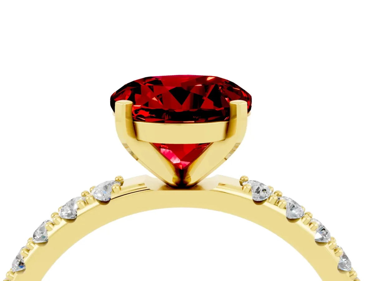 Round Cut Ruby Solitaire Pavé Band with Four-Prong Setting Yellow gold