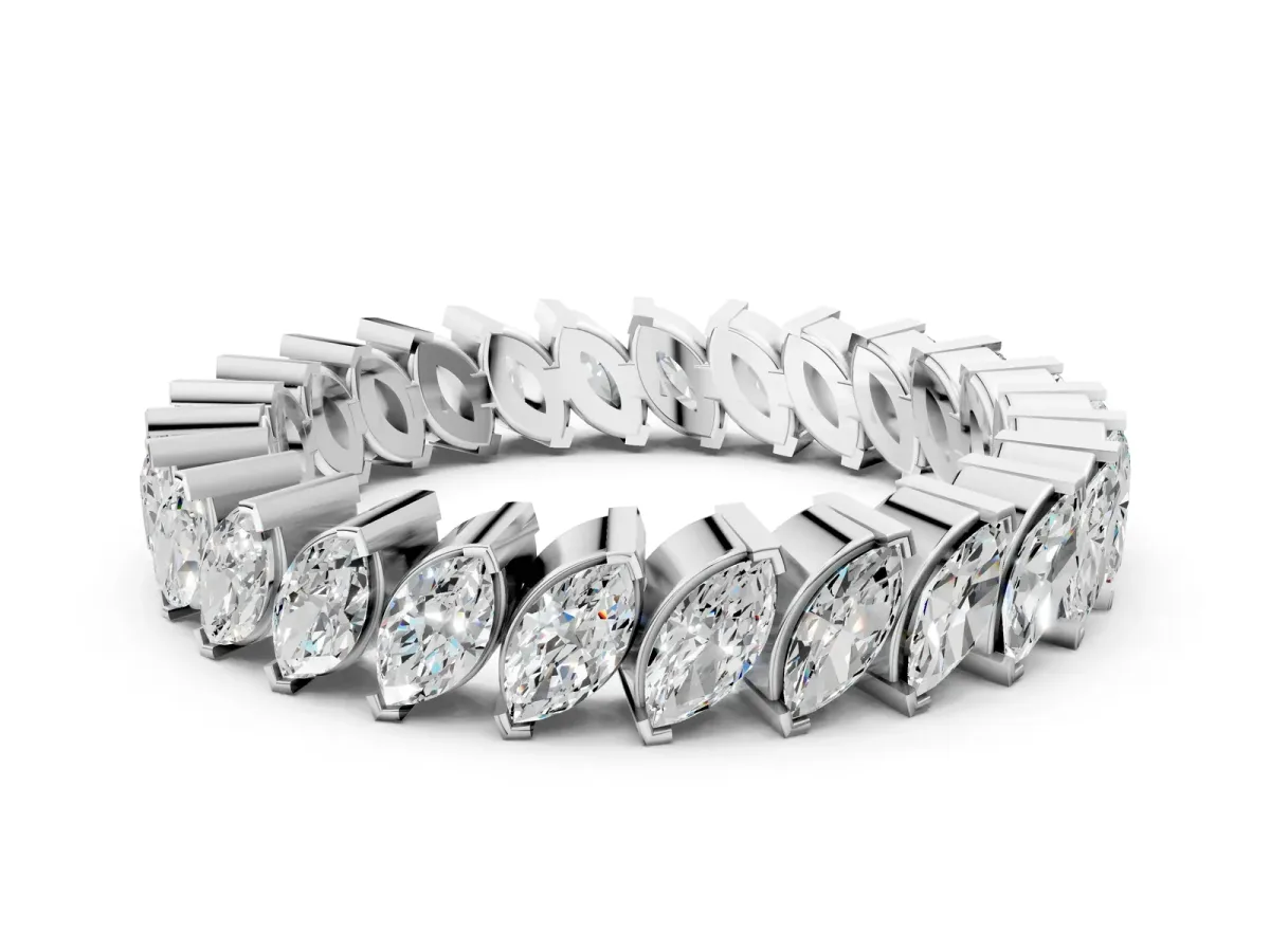 Marquise Diamond Shared Prong Full Eternity Band Silver