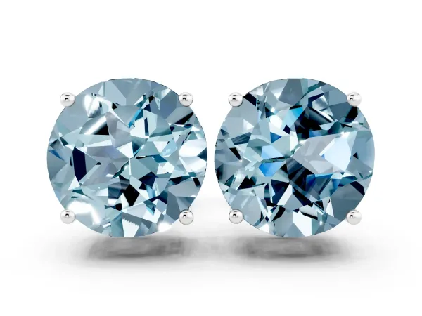 Round Cut Aquamarine Stud Earrings Platinum
