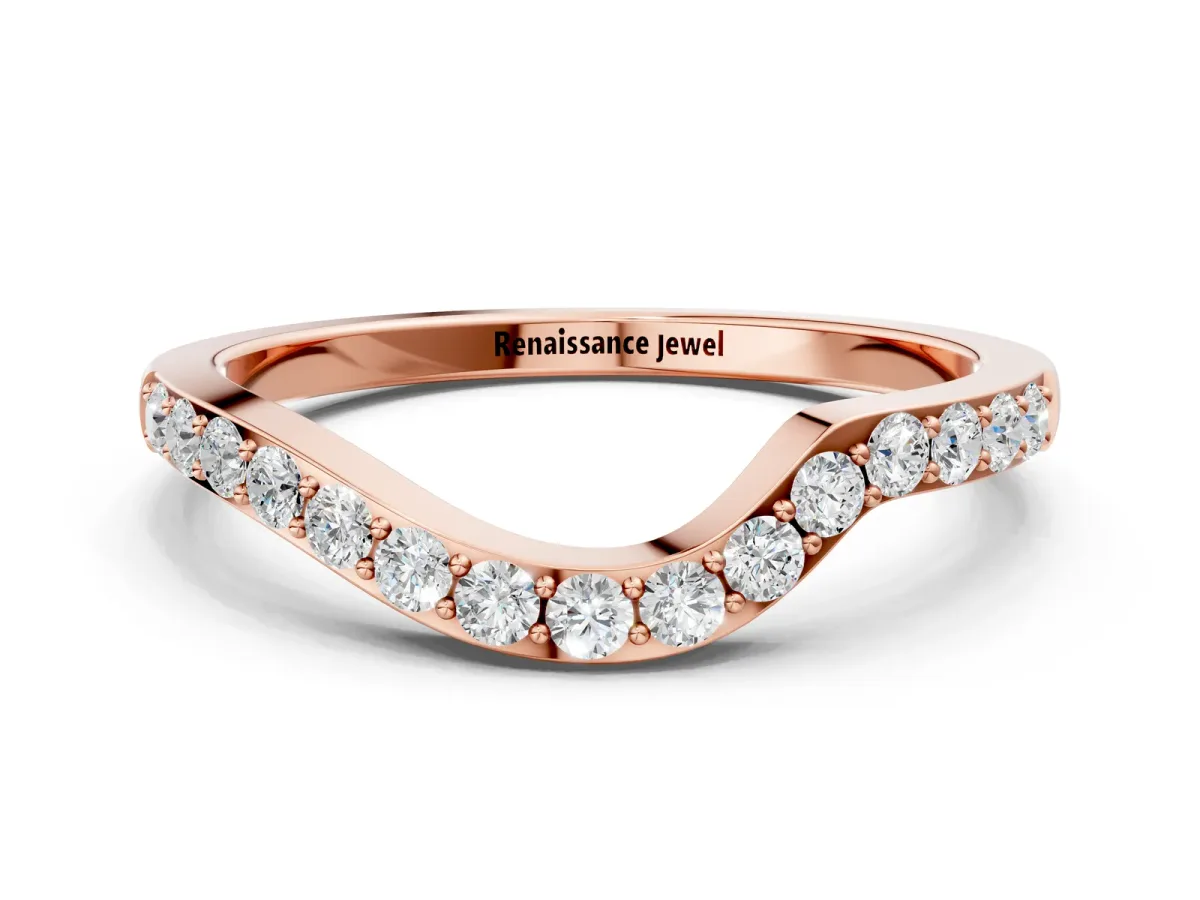 Pavé Round Diamond Curved Band with Prong Setting Rose gold
