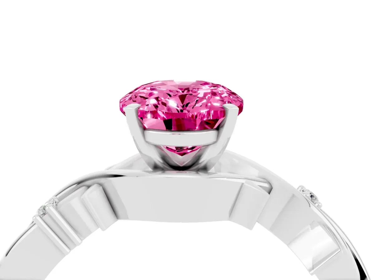 Oval Cut Pink Sapphire Solitaire Ring with Twisted Band and Prong Setting Platinum