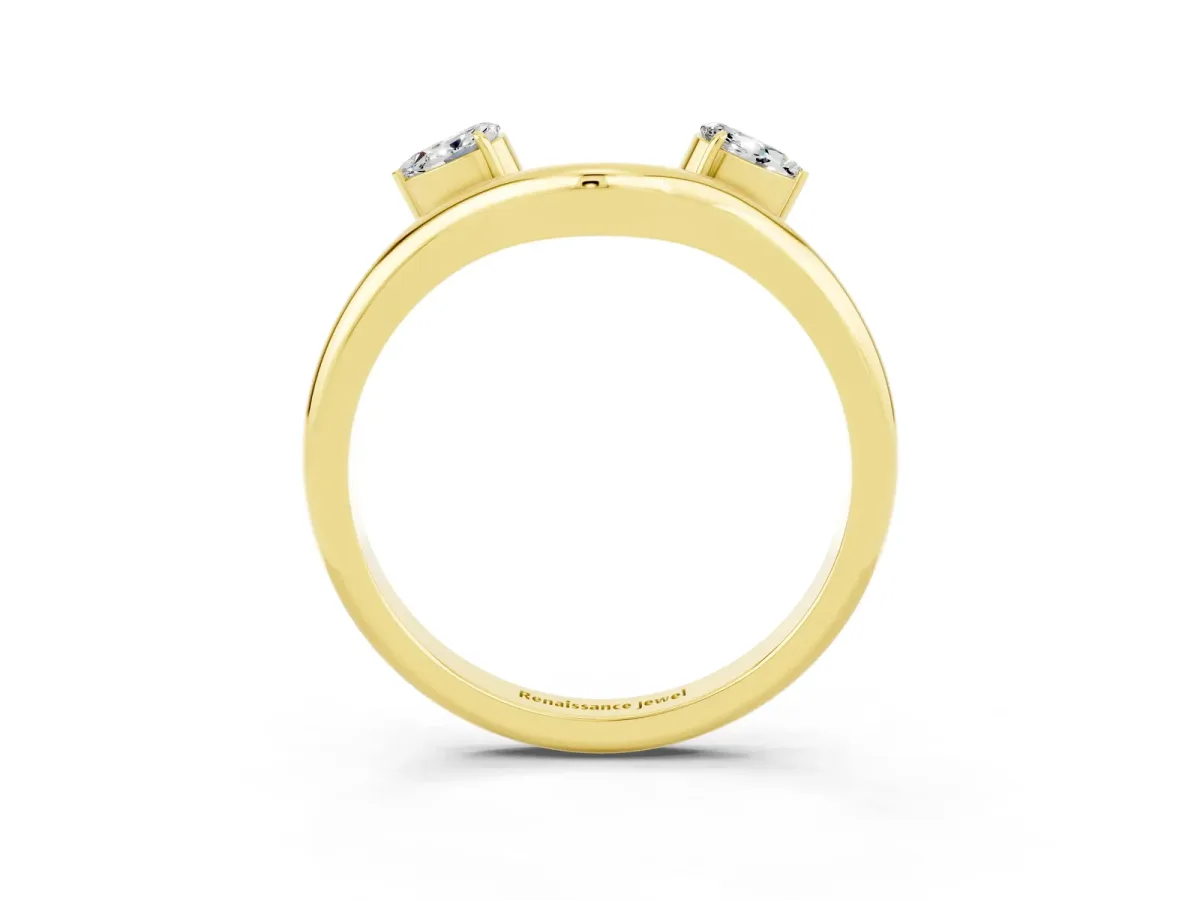 Pear Cut Moissanite Two-Stone Open Band Ring with Prong Setting Yellow gold