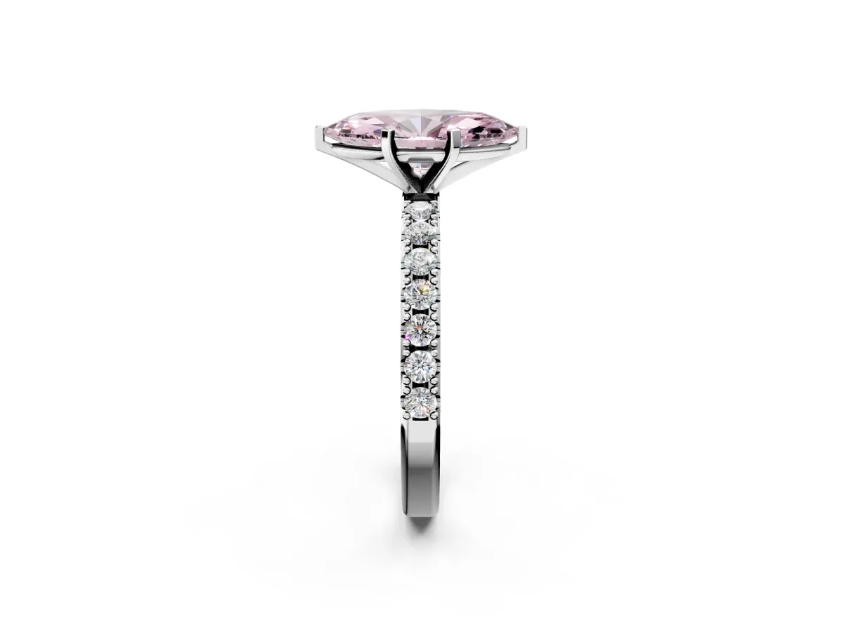 Fancy Pink Marquise Cut Diamond Solitaire Pavé Band with Four-Prong Setting Silver