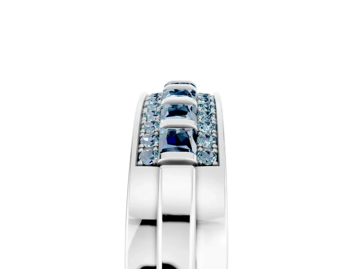 Bar-Set Princess Cut Aquamarine Pavé Band Silver