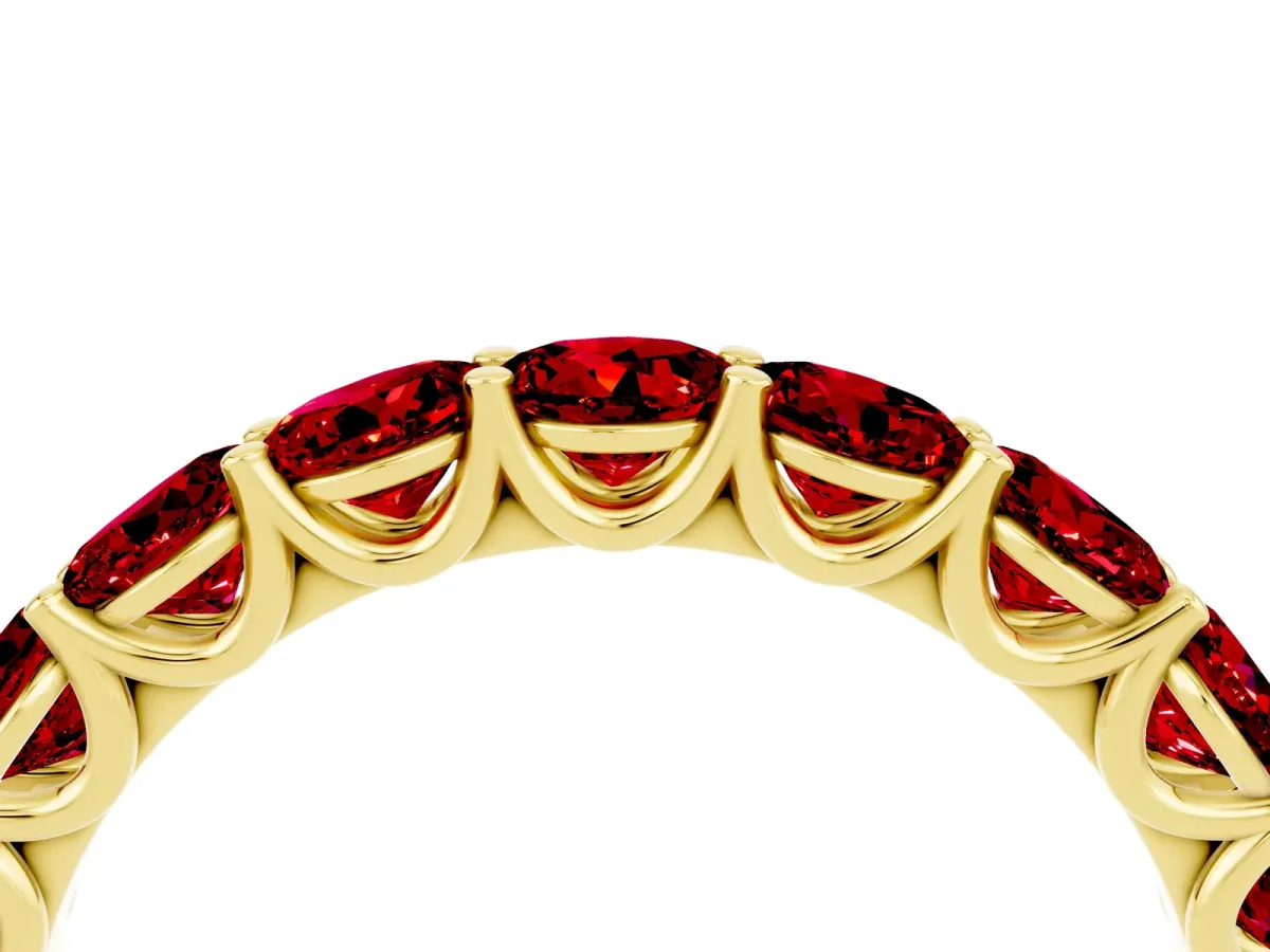 Round Ruby Shared Prong Eternity Band Yellow gold