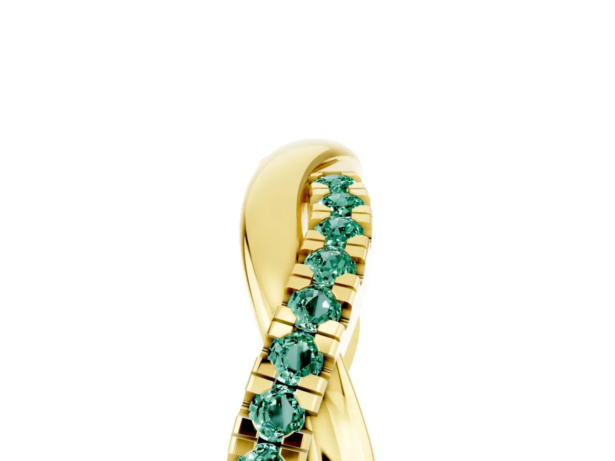 Round Green Sapphire Twisted Infinity Band with Prong Setting Yellow gold