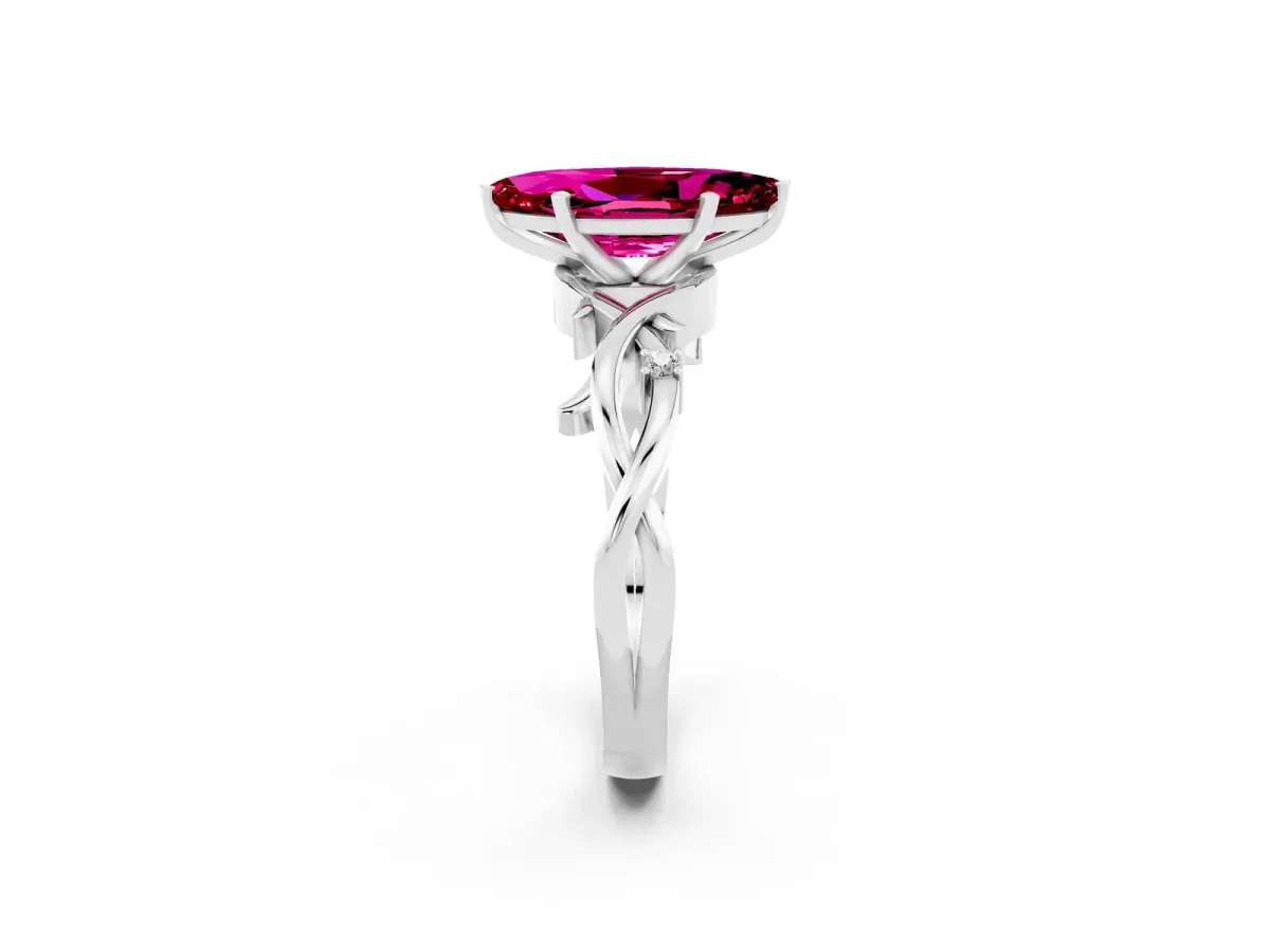 Marquise Cut Garnet Solitaire Ring with Twisted Band and Prong Setting Silver
