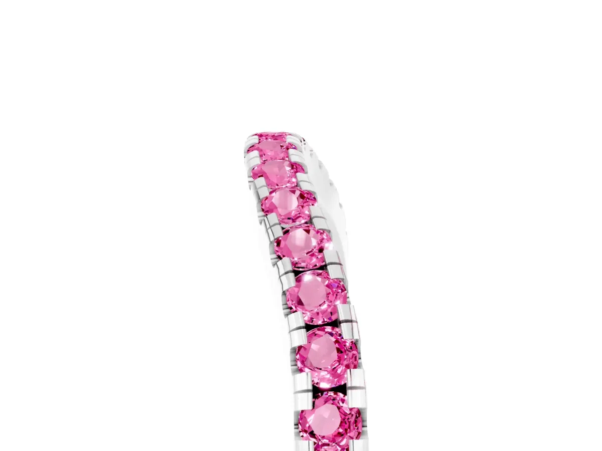 Round Pink Sapphire Pavé Half Eternity Band with Shared Prong Setting Platinum