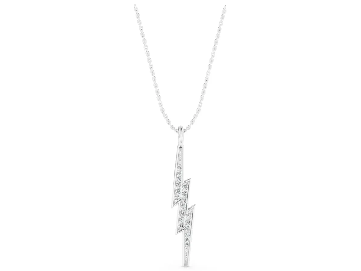 Pavé Set Lightning Bolt Pendant with Round Cut Stones White gold
