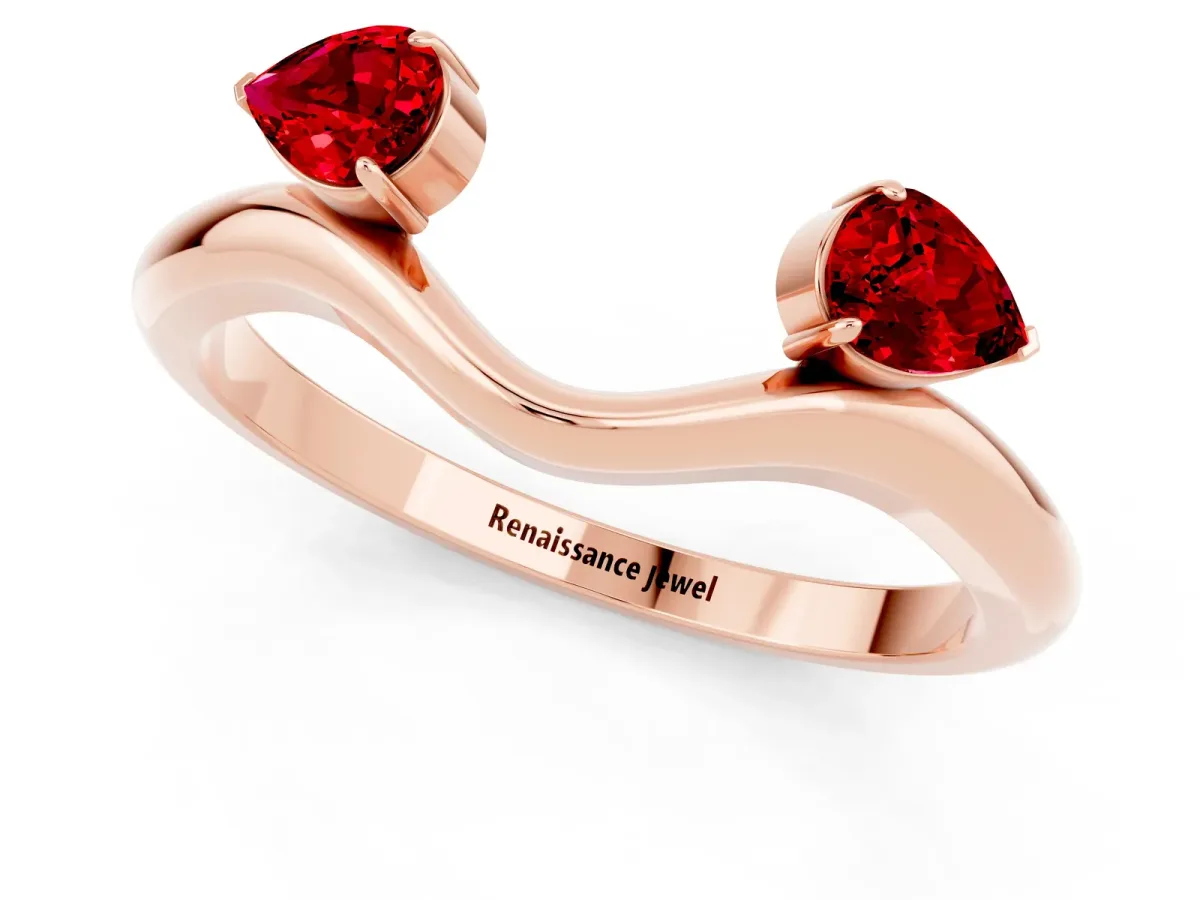 Pear Cut Ruby Two-Stone Open Band Ring with Prong Setting Rose gold