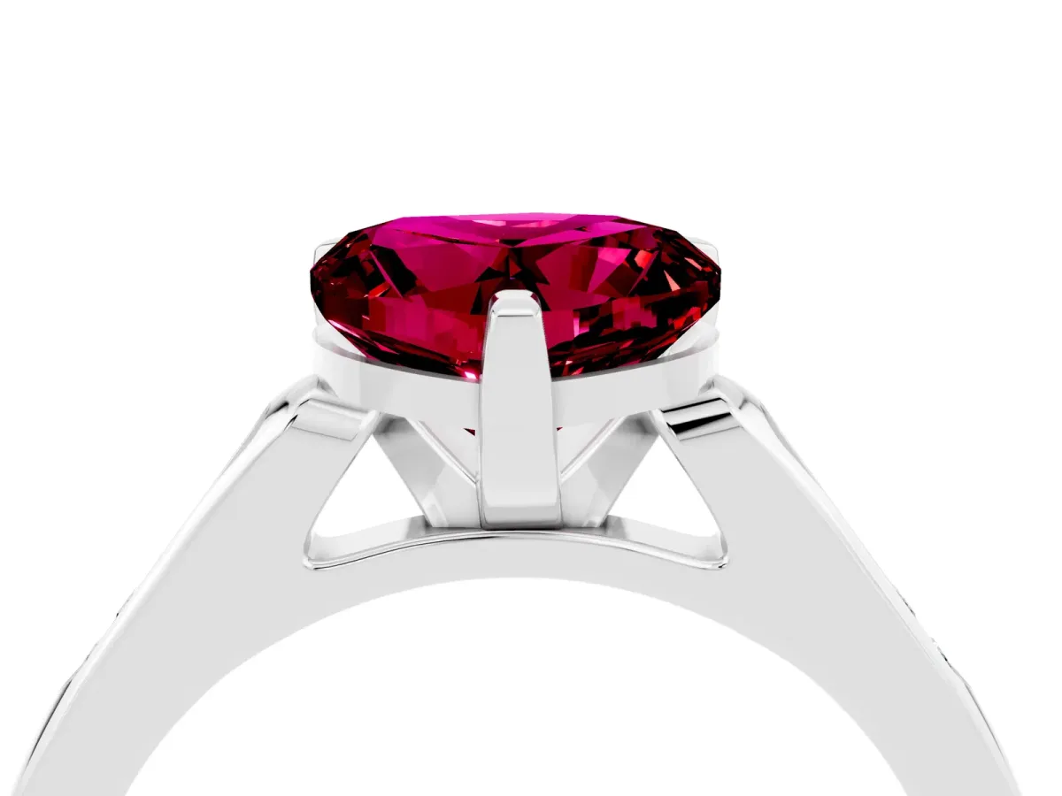 Heart Cut Garnet Solitaire Ring with Channel Set Round Band and Prong Setting Silver