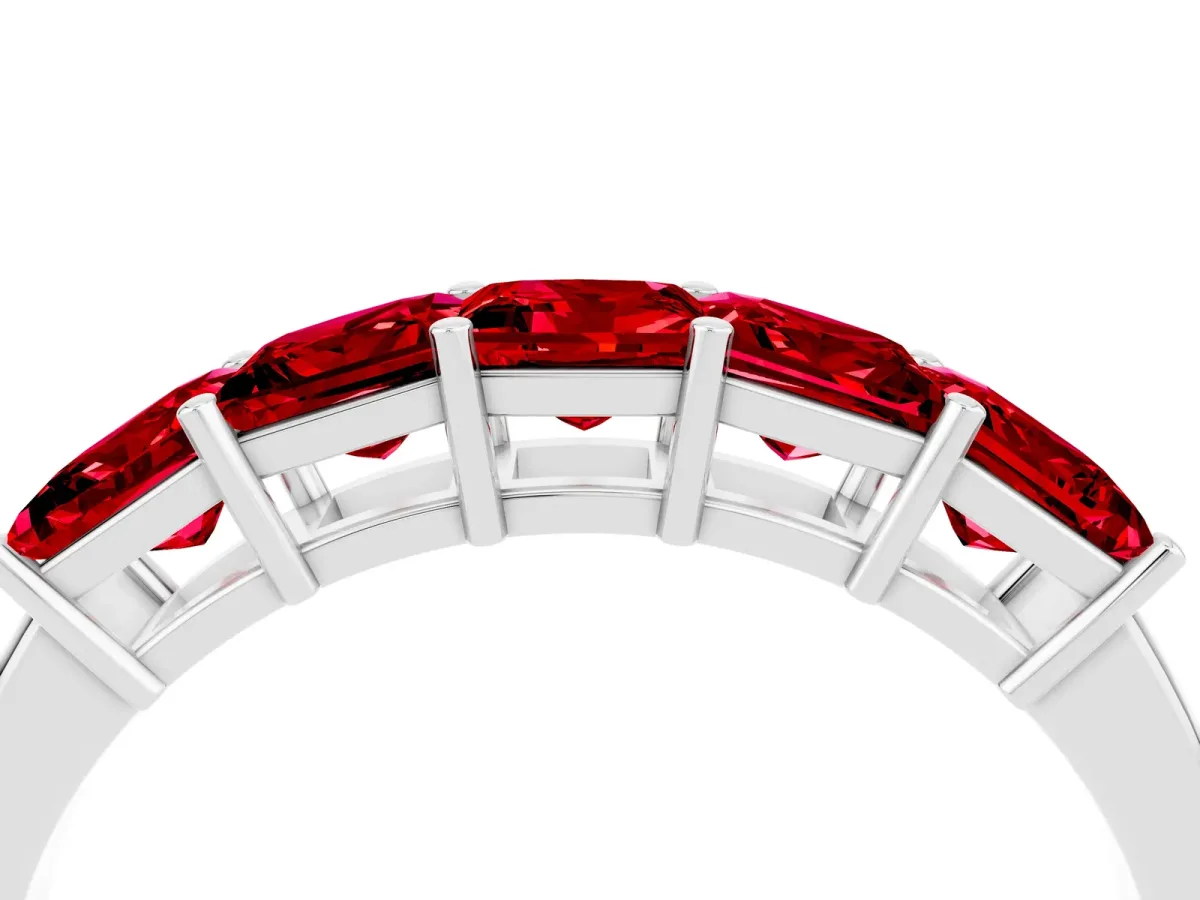 Princess Cut Five-Stone Ruby Band with Prong Setting Silver